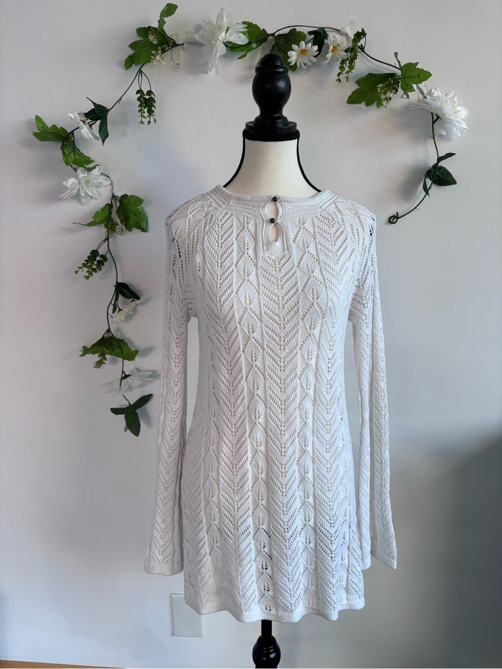Jessica White Open-Knit Long Sleeve Crochet Dress Beach Cover up